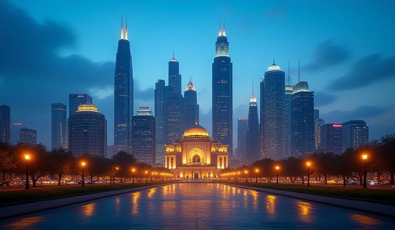 Panoramic view of modern New Delhi skyline representing Indian market growth